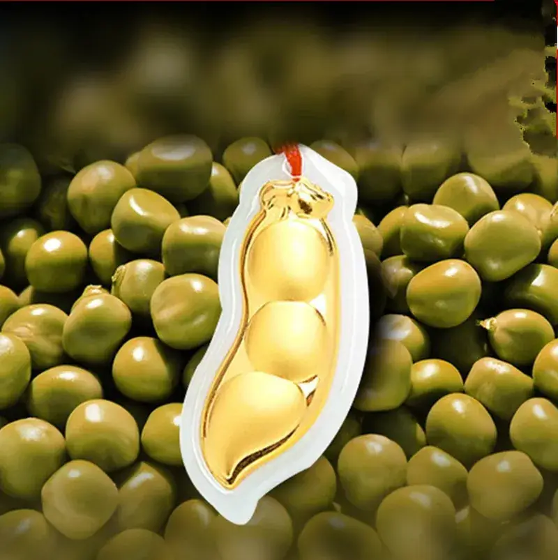Gold Inlaid Jade Bean Pendant 999 Foot Gold