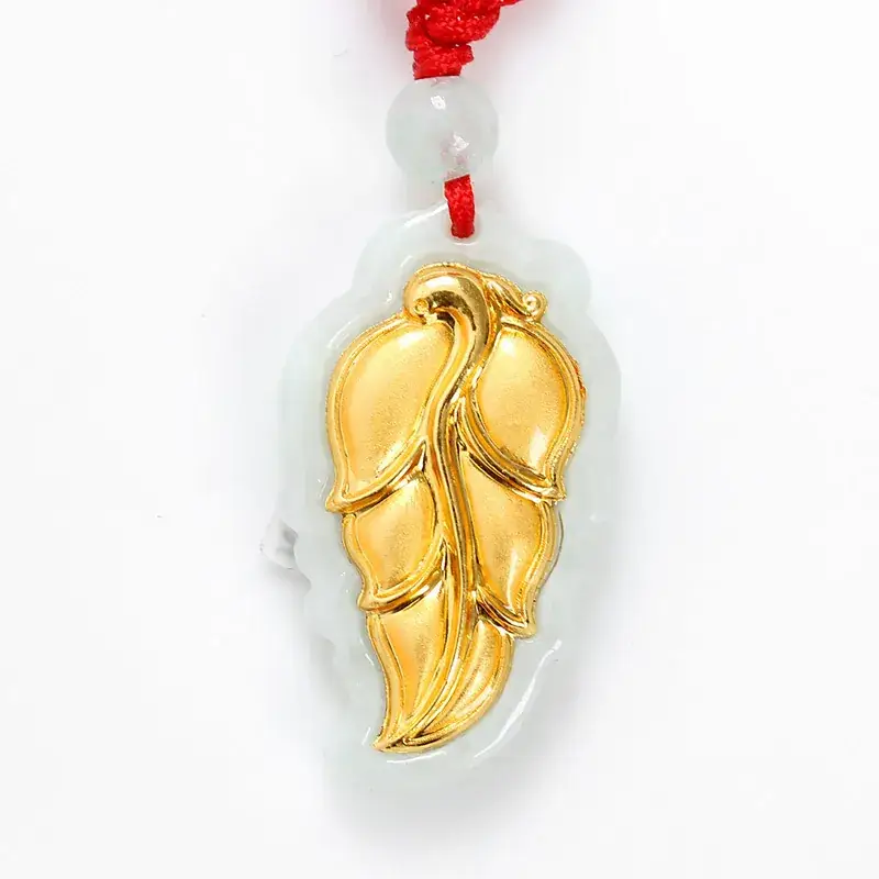 Gold Leaf Jade Pendant 999 Foot Inlay Natural Jade - Image 2
