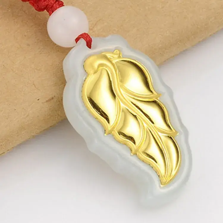 Gold Leaf Jade Pendant 999 Foot Inlay Natural Jade - Image 3