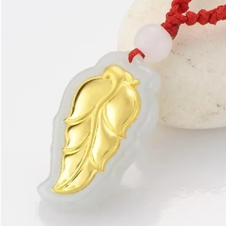 Gold Leaf Jade Pendant 999 Foot Inlay Natural Jade - Image 4