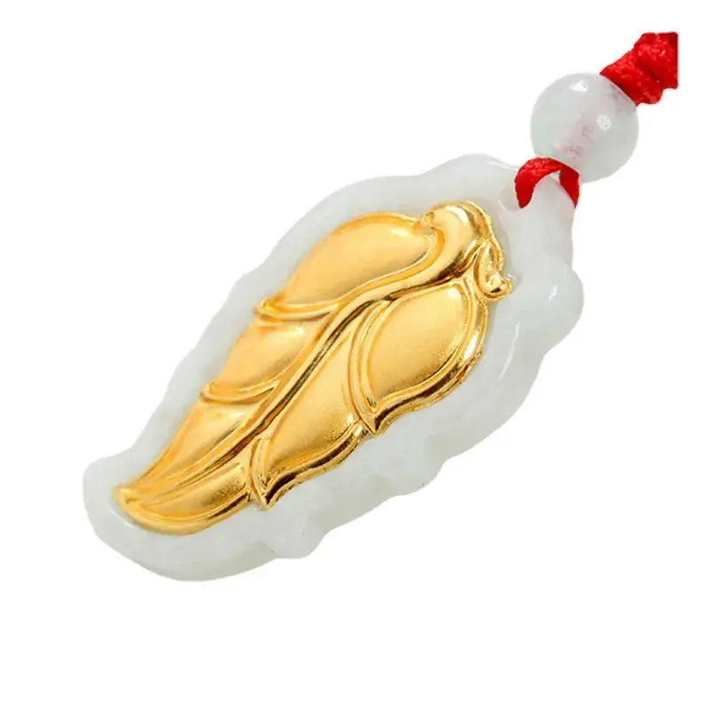 Gold Leaf Jade Pendant 999 Foot Inlay Natural Jade - Image 5