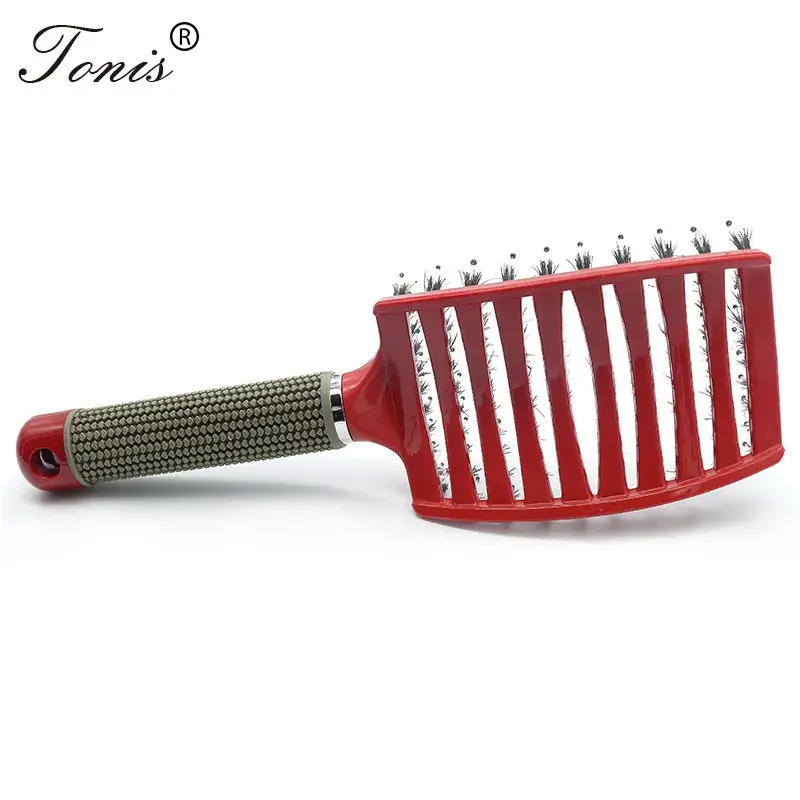 Nylon Hair Brush with Curved Bristles Black - Image 5