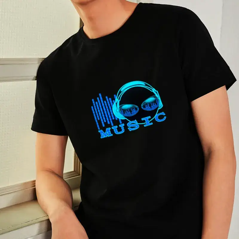 Men's Black Disco Net T-Shirt with Voice Control Graphic