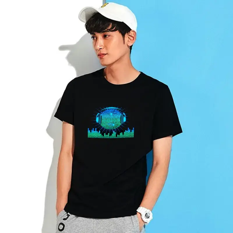 Men's Black Disco Net T-Shirt with Voice Control Graphic