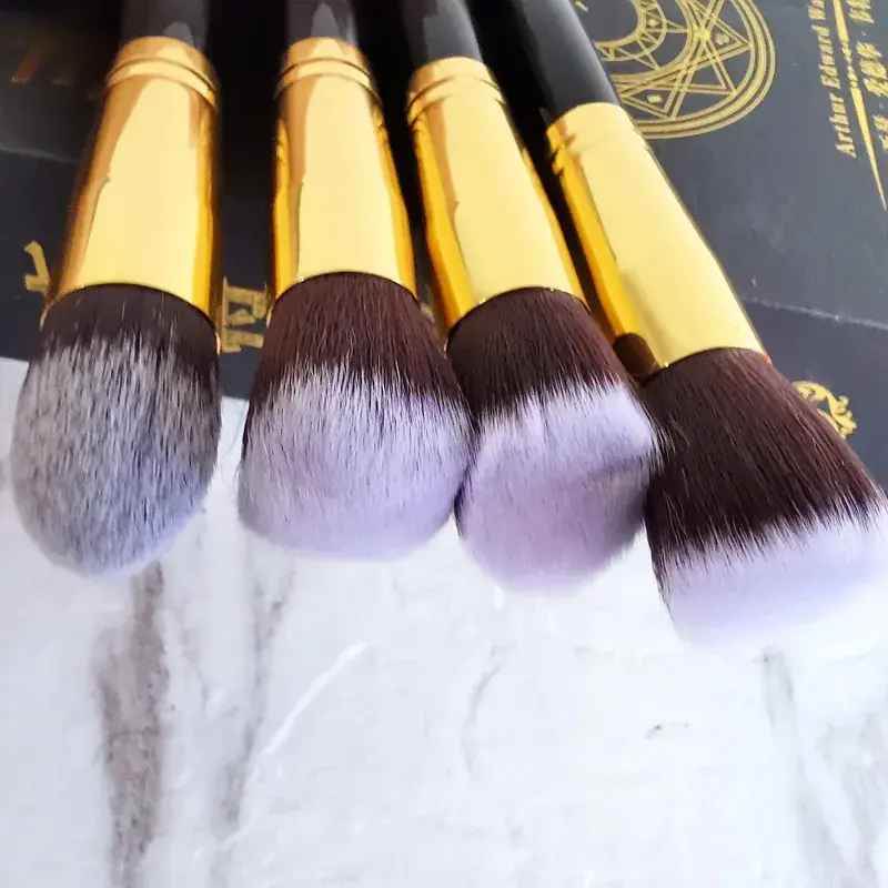 4 Pointed Makeup Brushes Set Gold Black - Image 2