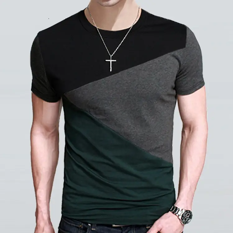 Men Black Grey Contrast Short Sleeve T-Shirt