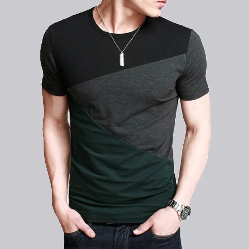 Men Black Grey Contrast Short Sleeve T-Shirt