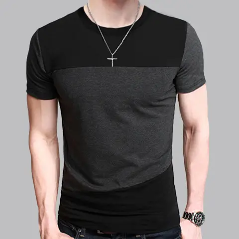 Men Black Grey Contrast Short Sleeve T-Shirt