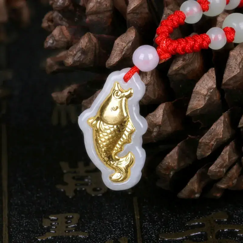 Gold Inlaid Jade Carp Pendant for Men Women - Image 2