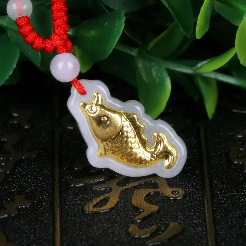 Gold Inlaid Jade Carp Pendant for Men Women - Image 3