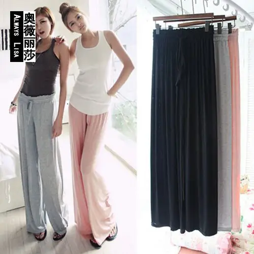 Women's Grey Modal Loose Yoga Pants Wide Leg Casual