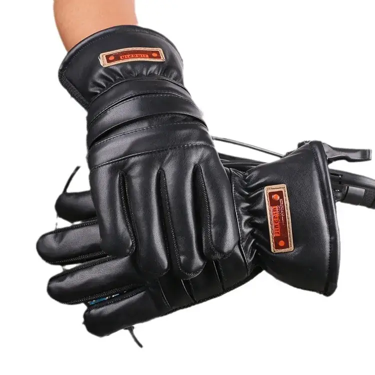 Men's Winter Leather Cycling Gloves Black Thickened Warm - Image 5