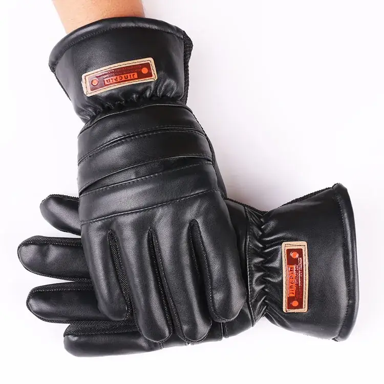 Men's Winter Leather Cycling Gloves Black Thickened Warm