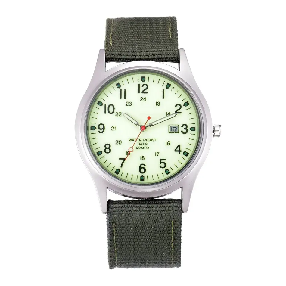 Men's Military Style Quartz Watch with Blue Nylon Strap