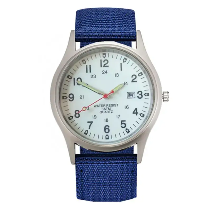 Men's Military Style Quartz Watch with Blue Nylon Strap