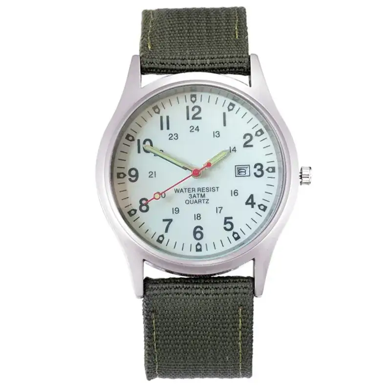 Men's Military Style Quartz Watch with Blue Nylon Strap