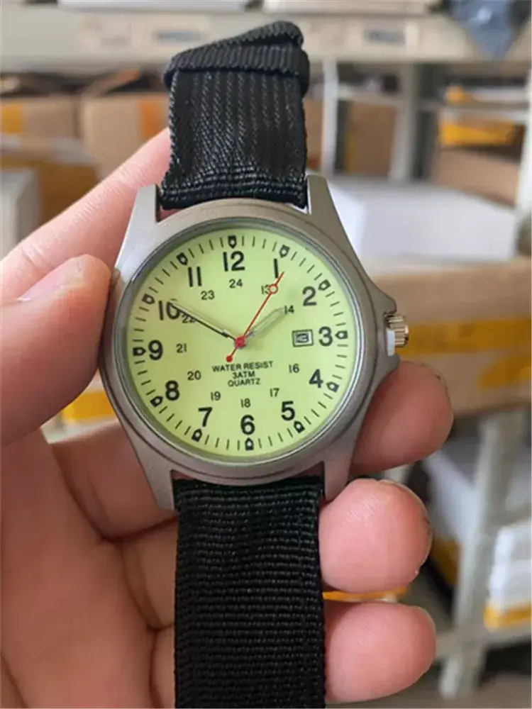 Men's Military Style Quartz Watch with Blue Nylon Strap