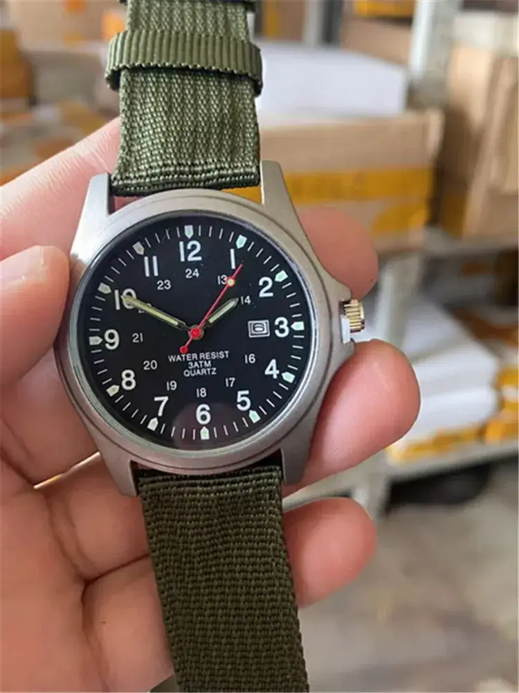Men's Military Style Quartz Watch with Blue Nylon Strap