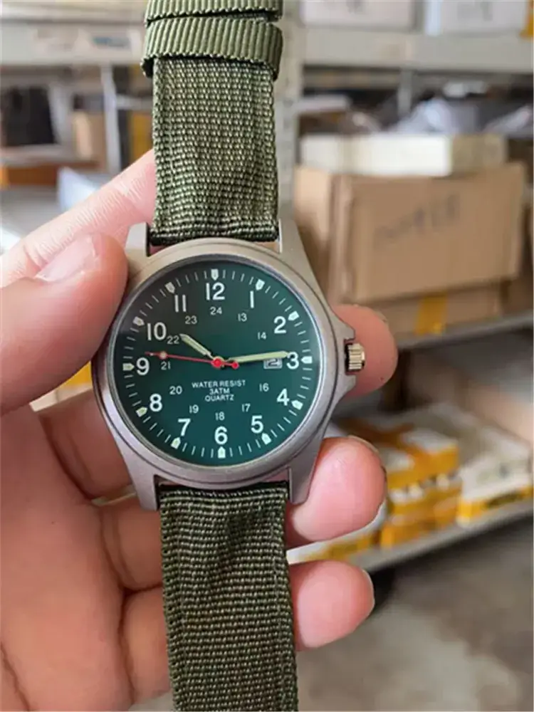 Men's Military Style Quartz Watch with Blue Nylon Strap