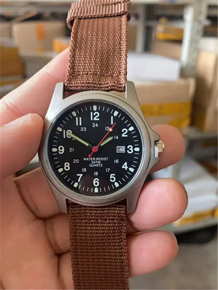 Men's Military Style Quartz Watch with Blue Nylon Strap