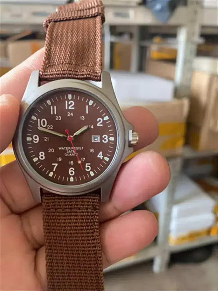 Men's Military Style Quartz Watch with Blue Nylon Strap