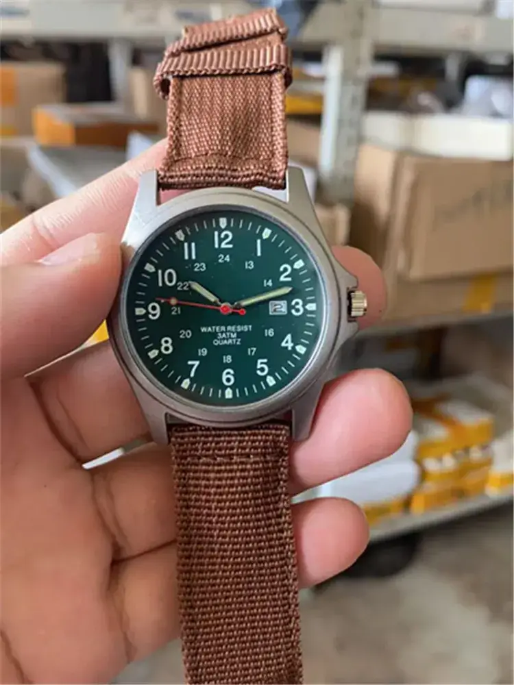 Men's Military Style Quartz Watch with Blue Nylon Strap