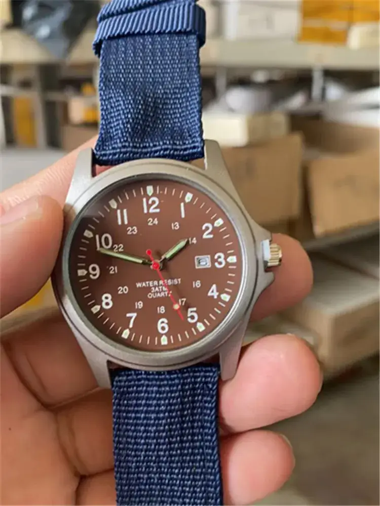 Men's Military Style Quartz Watch with Blue Nylon Strap