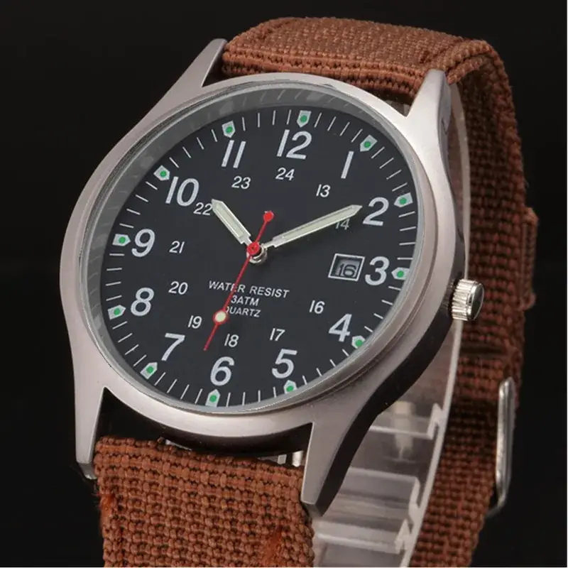 Men's Military Style Quartz Watch with Blue Nylon Strap