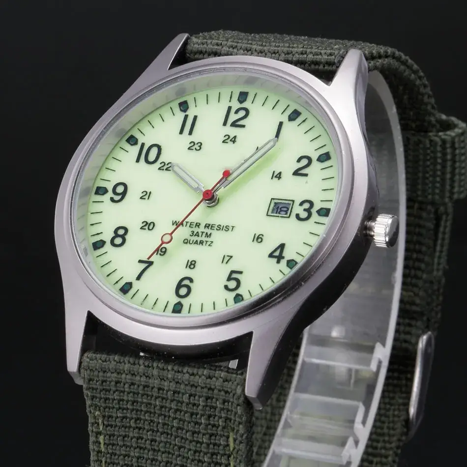Men's Military Style Quartz Watch with Blue Nylon Strap