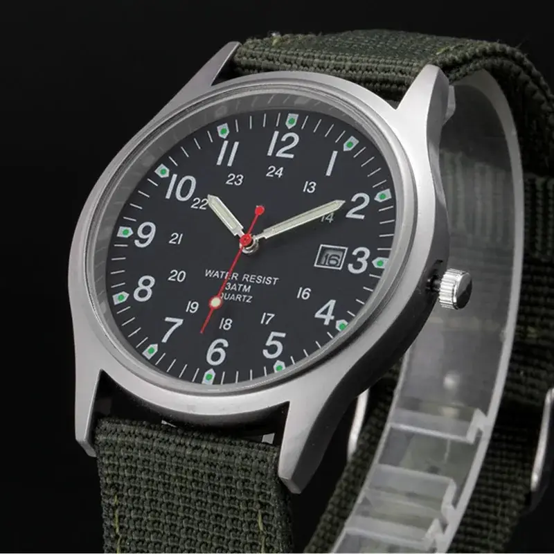 Men's Military Style Quartz Watch with Blue Nylon Strap