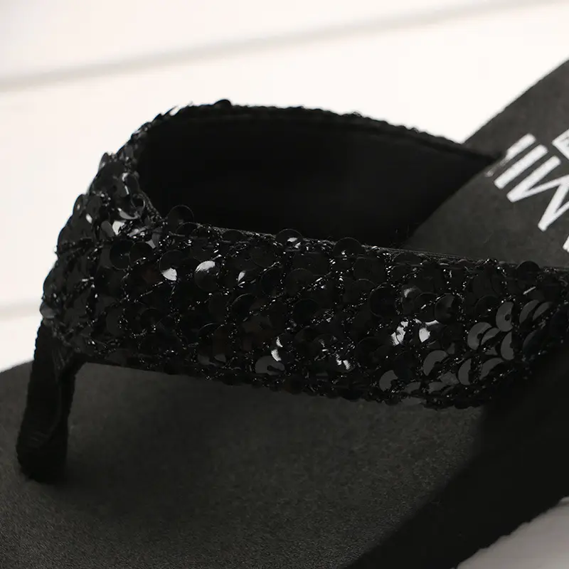 Women Wedge Flip Flops Summer Slippers Black