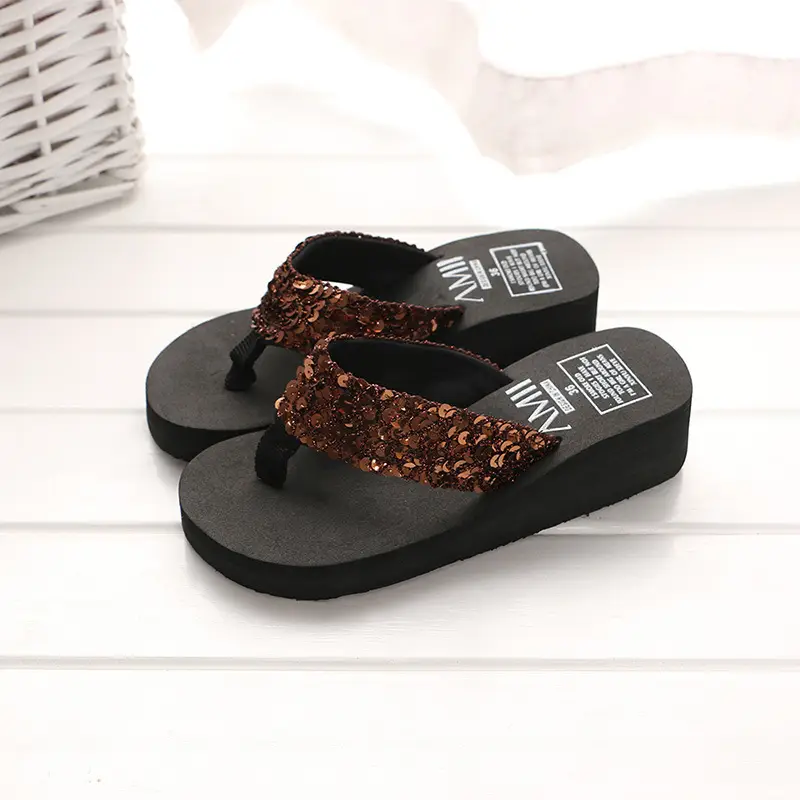 Women Wedge Flip Flops Summer Slippers Black