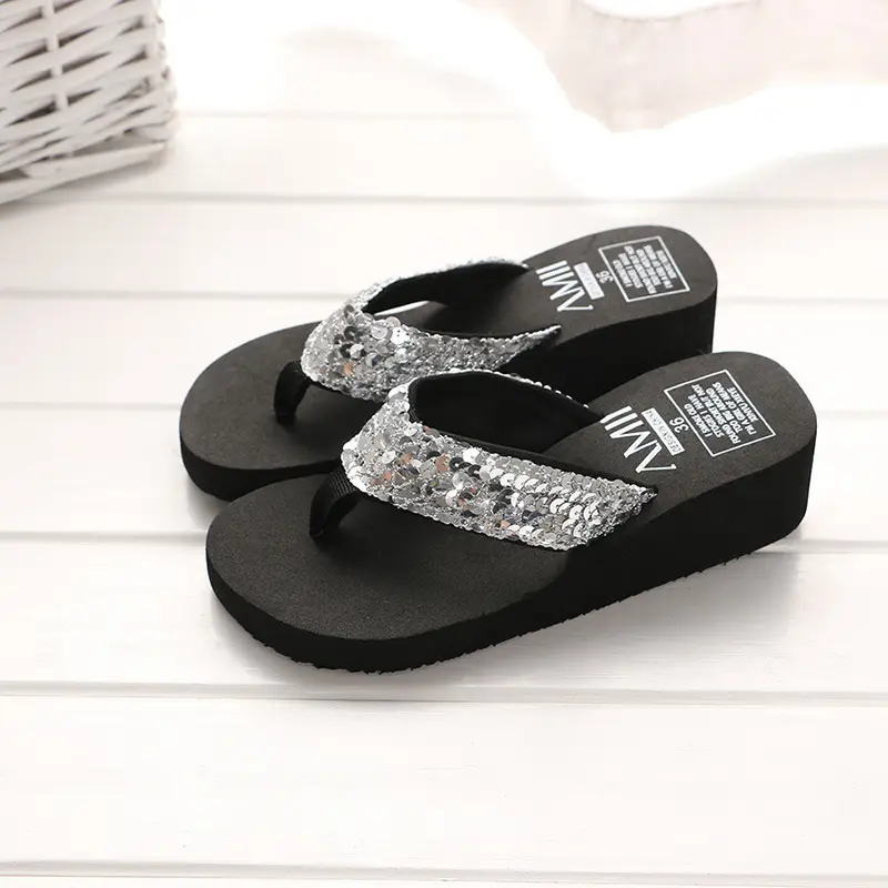 Women Wedge Flip Flops Summer Slippers Black
