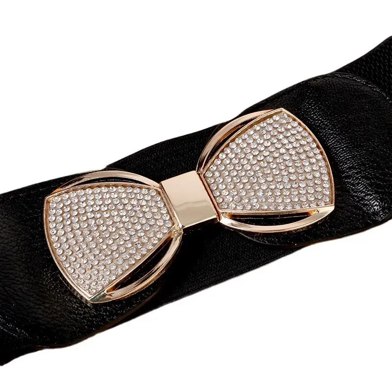 Women's Elastic Belt with Crystal Heart Design Black - Image 6