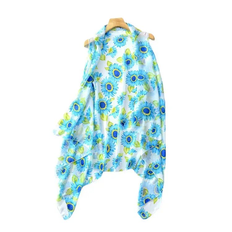 Light Blue Floral Chiffon Vest Sleeveless Cardigan
