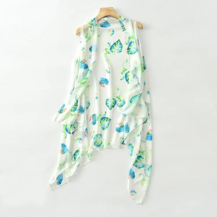 Light Blue Floral Chiffon Vest Sleeveless Cardigan