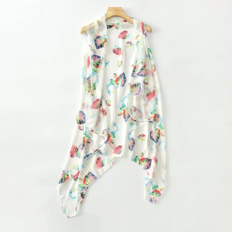 Light Blue Floral Chiffon Vest Sleeveless Cardigan