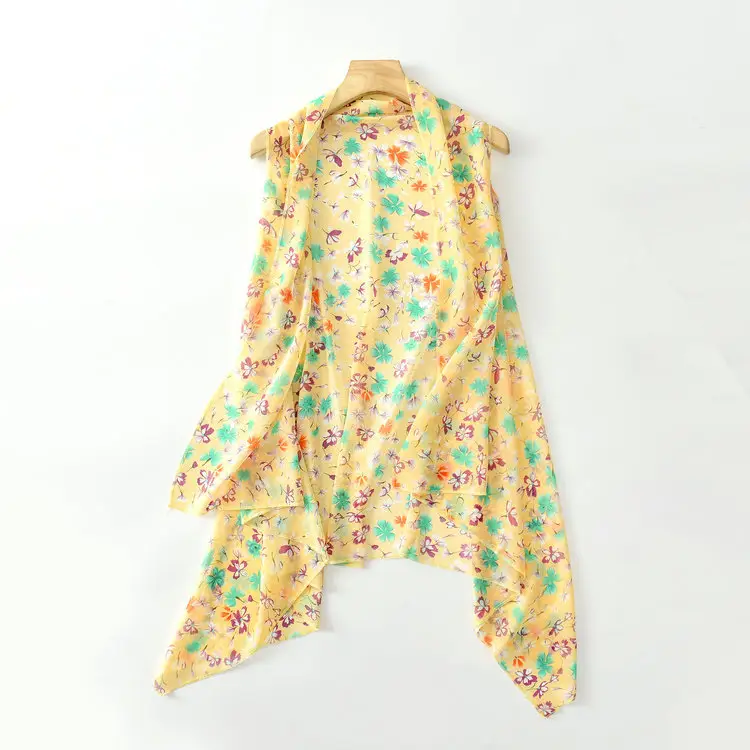 Light Blue Floral Chiffon Vest Sleeveless Cardigan