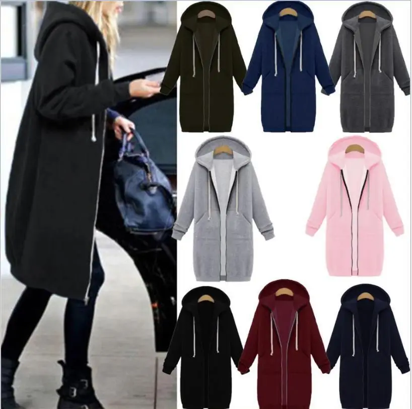 Women Long Hooded Sweatshirt Olive Green Large - Image 8