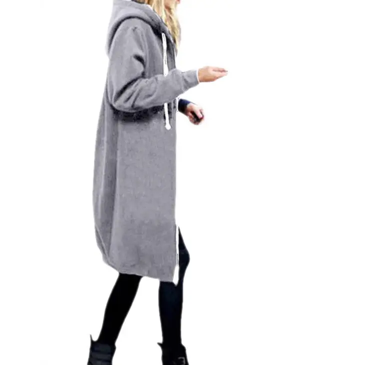Women Long Hooded Sweatshirt Olive Green Large - Image 10