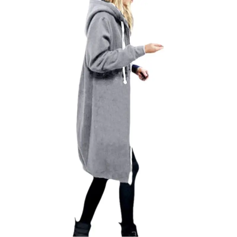 Women Long Hooded Sweatshirt Olive Green Large