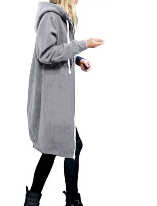 Women Long Hooded Sweatshirt Olive Green Large - Image 4