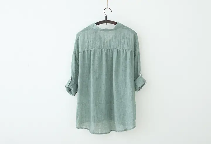 2021 Cotton Linen Sunscreen Shirt Light Green - Image 2