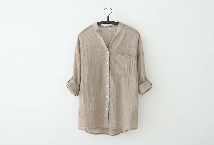 2021 Cotton Linen Sunscreen Shirt Light Green - Image 4