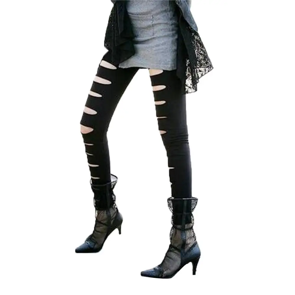Black Ripped Slimming Pencil Pants with Front Slits - Image 4