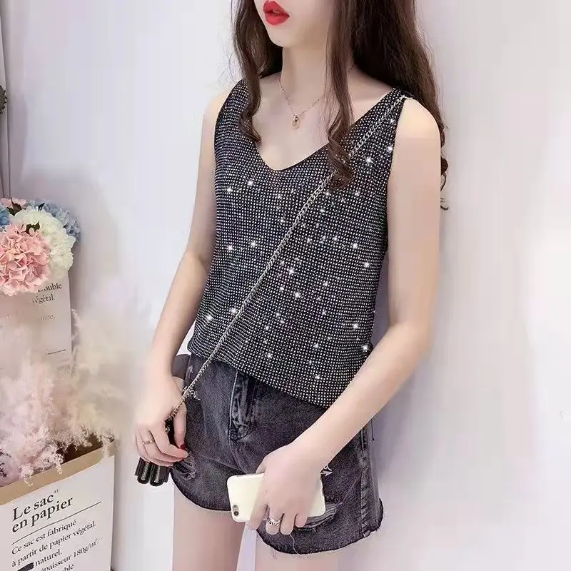 2025 Ice Silk Diamond Camisole Women Sleeveless V Neck - Image 9