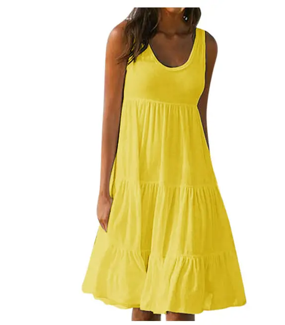 Women Sleeveless Round Neck Beach Skirt Yellow 8-Size — feature 10