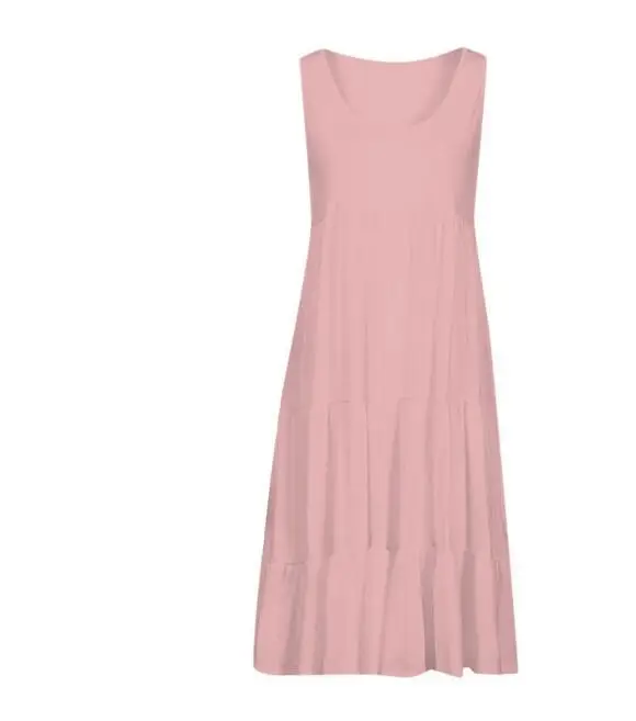 Women Sleeveless Round Neck Beach Skirt Yellow 8-Size — feature 7
