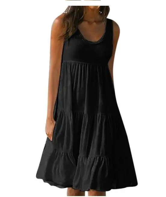 Women Sleeveless Round Neck Beach Skirt Yellow 8-Size — feature 9