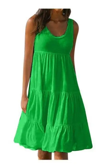 Women Sleeveless Round Neck Beach Skirt Yellow 8-Size - Image 3
